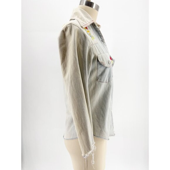 Chambray Denim Western Embroidered Vintage Shirt S - Picture 2 of 9